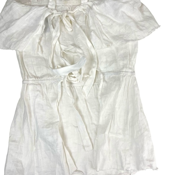 Reformation 100% Linen Ruffled Tie Back Top White Medium - Picture 6 of 12